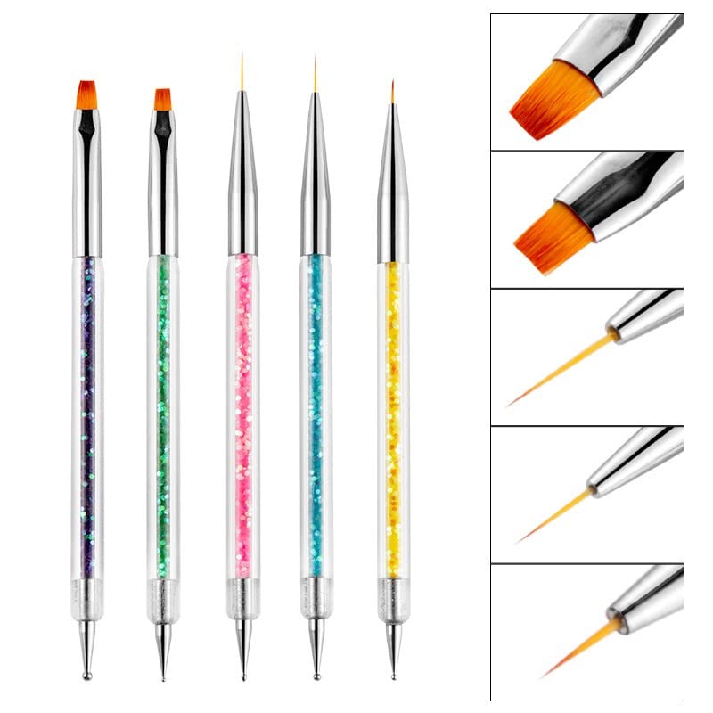 Dual-Ended Nail Art Brush and Dotting Pen Set - 5 Piece Manicure Tool