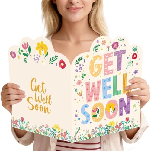 Jumbo Get Well Soon Cards - 3 Floral Designs with Envelopes
