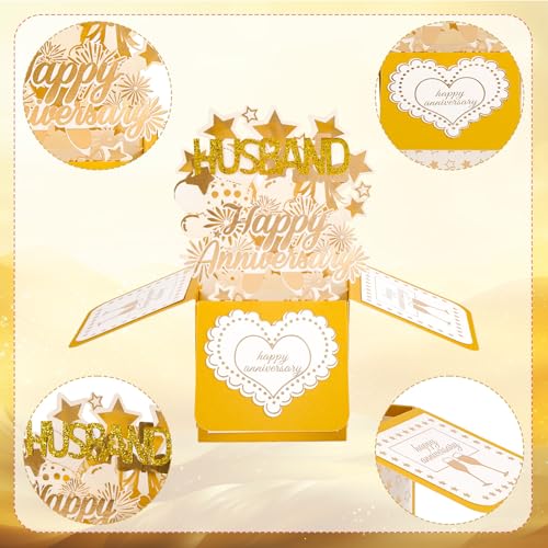 Pop Up Anniversary Card for Husband - 3D Gold Fireworks Design