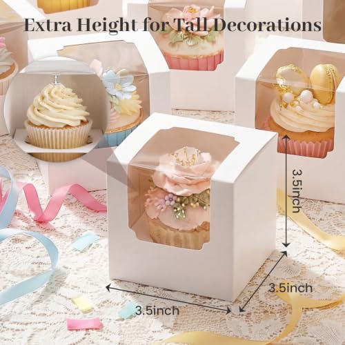 VGOODALL 20PCS White Cupcake Boxes with Window & Inserts - 3.5"