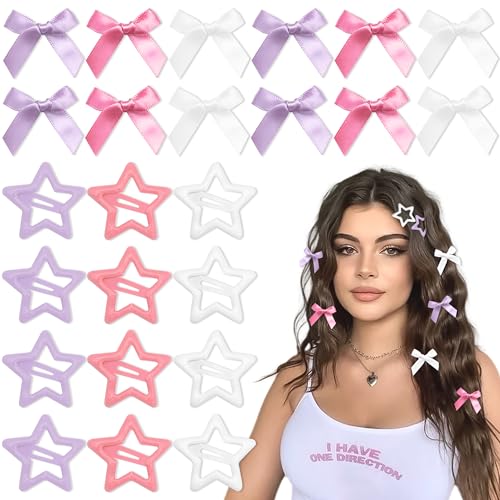 YAEISM 24PCS Y2K Star Hair Bows & Mini Barrettes in 3 Colors