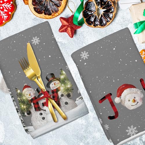 HSKMAKE 2-Piece Christmas Snowman Cotton Kitchen Towels - Festive Gray Set