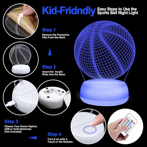 Sports Ball Night Light - 3D Acrylic Lamp with Remote & 16 Colors