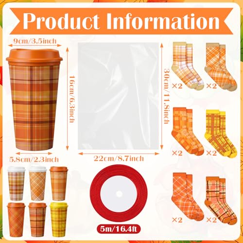 Fall Gift Set with Socks and Coffee Cups - 12 Pairs & 12 Reusable Mugs - Fall Variation