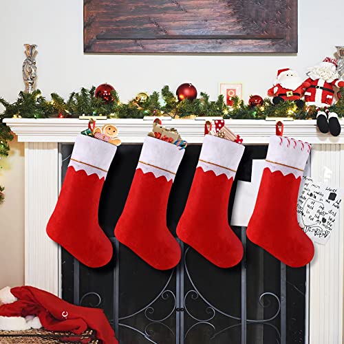 Christmas Stockings Hanging Set - Red Holiday Decor Bags, 10 Pack
