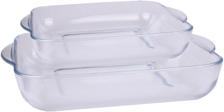 Borcam Baking Dishes Set of 2 - Clear Glass, Perfect for Care & Cooking | 31.5 x 28 x 6 cm