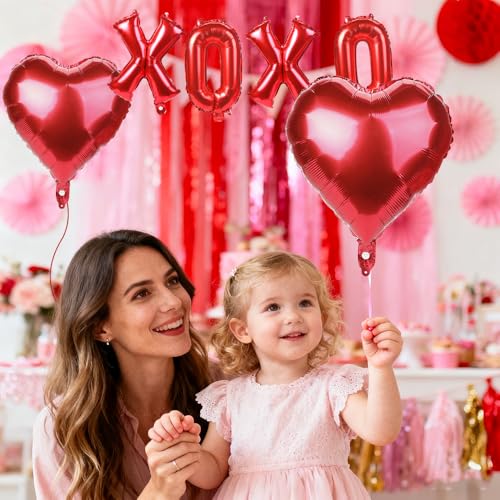 Red XOXO Letter & Heart Foil Balloons Set for Valentine Party Decor
