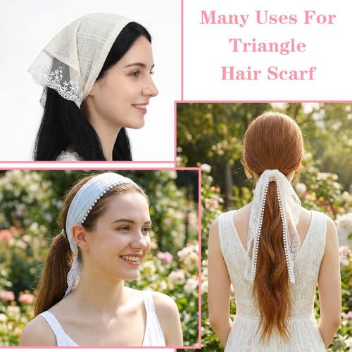 Tucnoeu 2 Pcs Vintage Lace Triangle Head Scarf for Women Headband