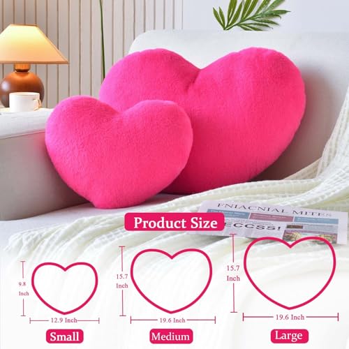 Hot Pink Heart Pillow - Mini 12.9" x 9.8" Faux Fur Decorative Cushion