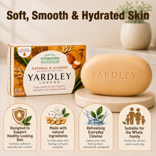 Yardley Oatmeal and Almond Bar Soap 4 Oz Moisturizing Bath Bar