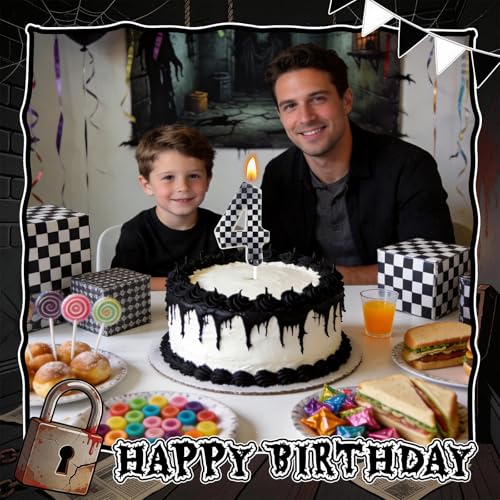 Checkered Number 4 Birthday Candle for Cake Decoration