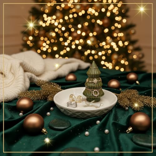Moss Green Ceramic Christmas Tree Jewelry Holder Tray