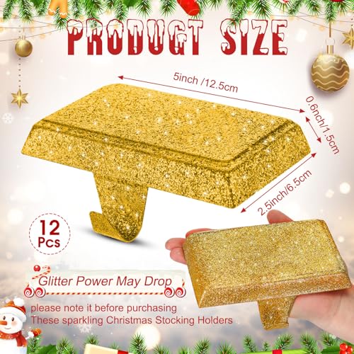 Gold Christmas Stocking Holders Set of 12 - Mantle Hooks for Holiday Decor