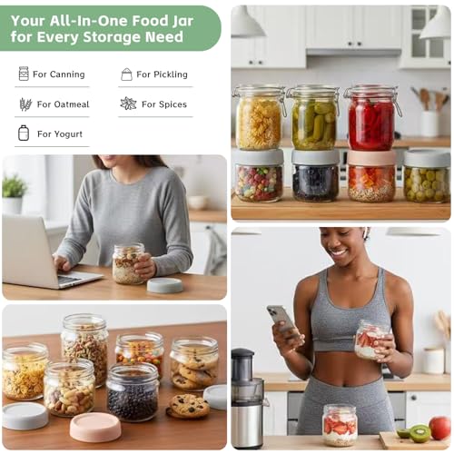 2 Pack Glass Overnight Oats Containers, 10 Oz Stackable Mason Jars with Lids