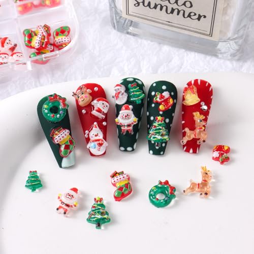 Christmas Nail Charms 3D Resin Snowman Santa Reindeer Gems