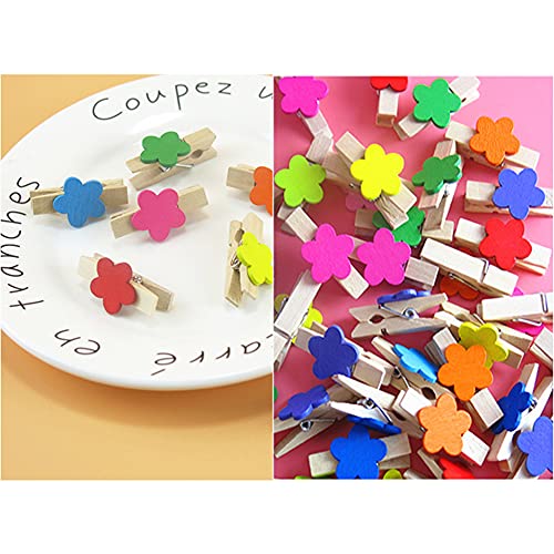 EastyGold Mini Wooden Photo Clips – 50 Pack, 35mm Colorful Flower Clothespins