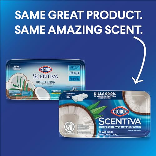 Clorox Scentiva Wet Mopping Cloths, Coconut & Waterlily, 24 Refills