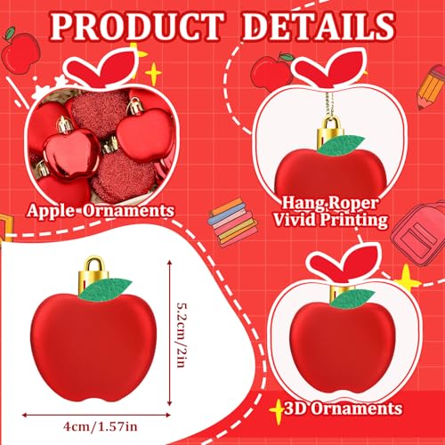 24 Pcs Apple Ornaments for Back to School Classroom Tree Decorations