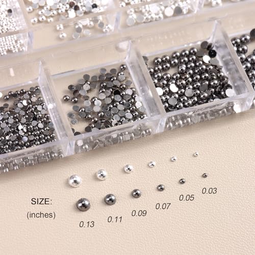 Furtherpretty Metal Nail Caviar Beads Silver Black Half Round Charms Set