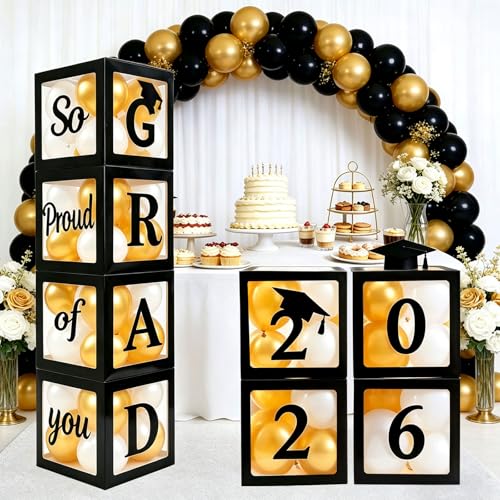 2026 Graduation Decorations Kit - 4 Balloon Boxes & 20 Balloons