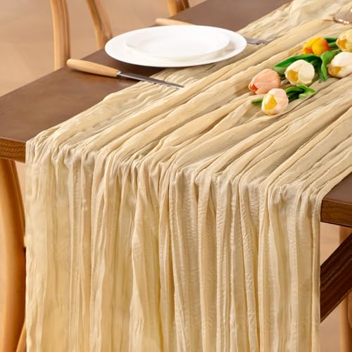 Champagne Cheesecloth Table Runner 12 Pack Boho Fall Gauze for Dining & Events