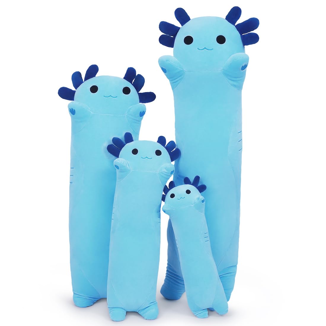 Sausudols Long Axolotl Plush, 27.6” Long Axolotl Body Pillow for Kids, Cute Axolotl Stuffed Animals for Girls, Soft Plushies Toy Gifts for Birthday Blue