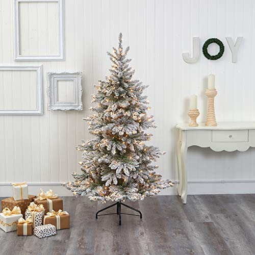 6ft Flocked Artificial Christmas Tree with 850 Bendable Branches and 300 Clear Lights
