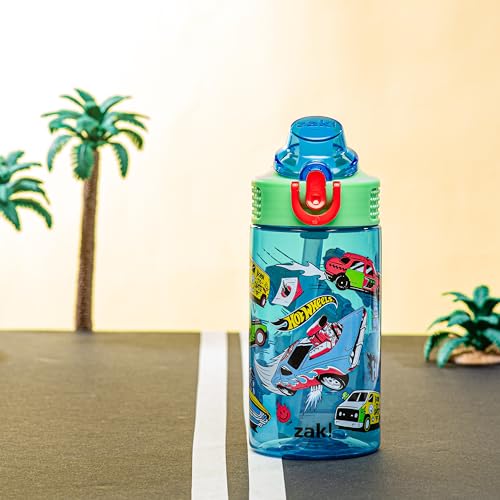 Zak Designs Hot Wheels Kids Water Bottle, 16oz Leak-Proof Straw Bottle