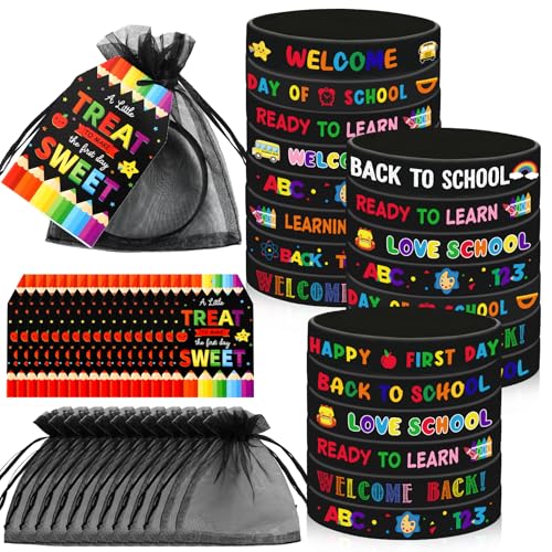 Back to School Gift Set - 24 Silicone Bracelets, Bags & Tags