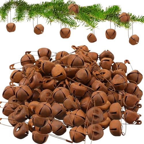 Rustic Christmas Jingle Bells with Safety Pins 0.79'' - Rusted Metal Decor Set