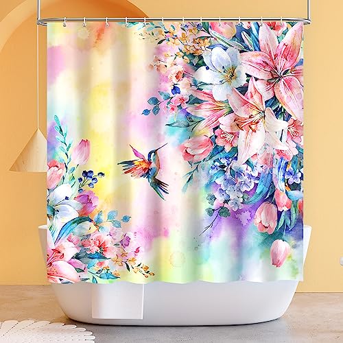 Vimorco Hummingbird Floral Shower Curtain - 72x72 Waterproof Fabric