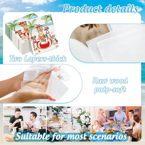 Tropical Dog Paper Napkins, 50-Count Summer Party Luncheon Napkins 6.5x6.5"