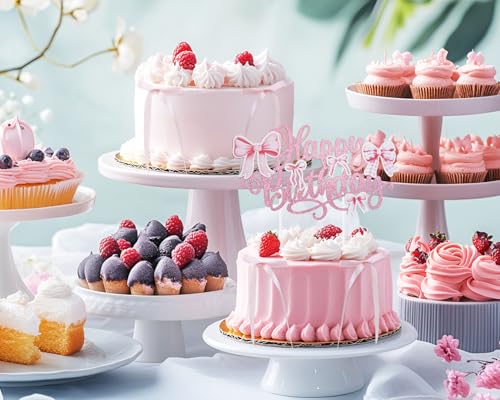 Vintage Satin Ribbon Bow Cake Toppers Set with Happy Birthday Sign