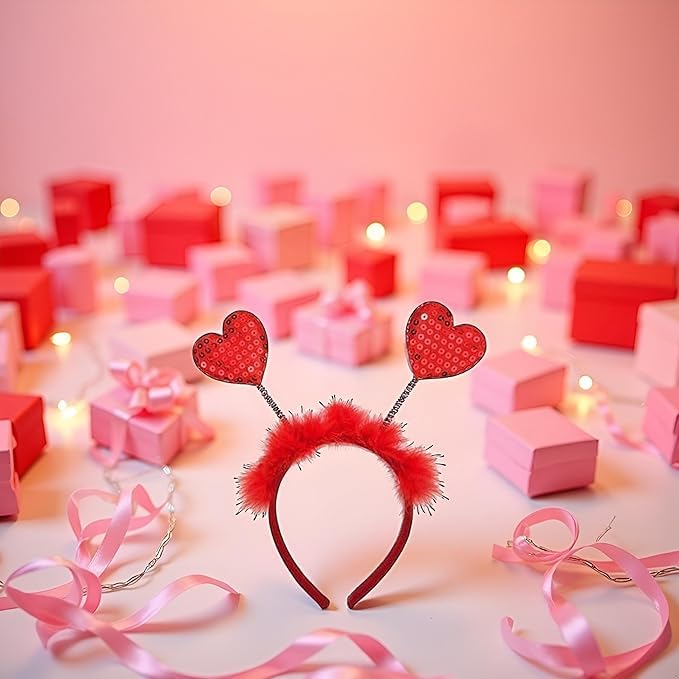 Red Sequin Heart Headband Love Hair Accessory for Valentine's Day Party