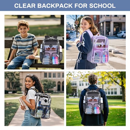 ASKSKY Heavy Duty Clear Backpack - Black Sunflower Transparent Bookbag