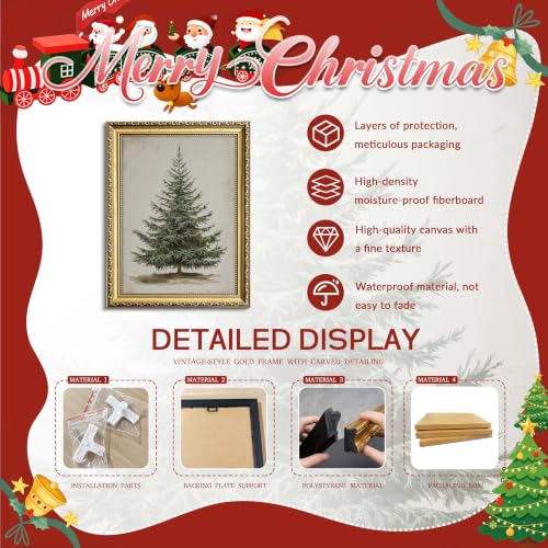 Christmas Tree Wall Art - Framed Evergreen Pine Canvas Print, 10x8 Inches - Gold Frame