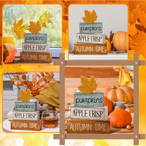 Lineshading 4-Piece Fall Wood Table Decor - Autumn Maple Leaf Sign Set
