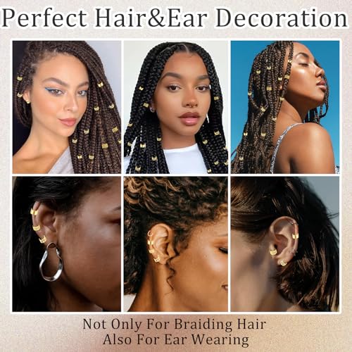 VENOFEN 40PCS Gold Hair Cuffs for Dreadlocks & Braids - Adjustable Metal Alloy Hair Rings