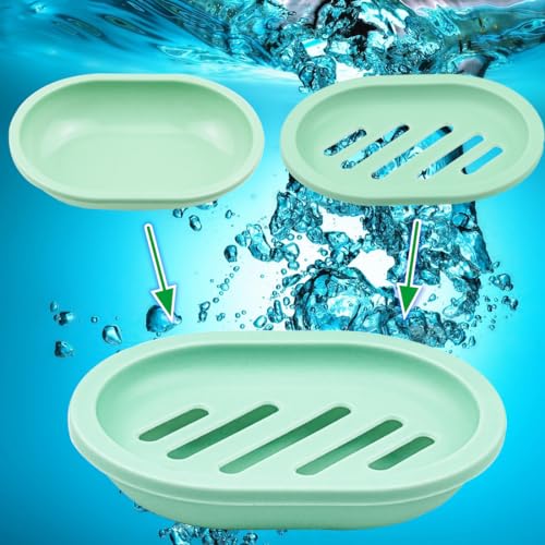 ELANE 4-Piece Soap Dish Set with Drainage - Grey, Blue, Green, Pink
