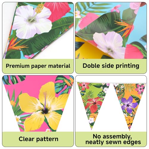 Hawaiian Bunting Banner 39ft - Tropical Party Decorations, 4 Pack