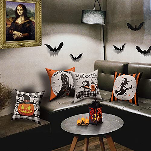 CREATRILL Halloween Throw Pillow Covers 18x18, Set of 4 Farmhouse Decor