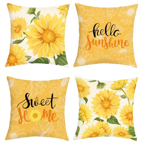 Summer Yellow Sunflower Throw Pillow Covers - Set of 4, 18x18