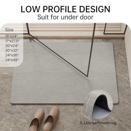 Mecko Ultra Thin Bath Mat 16"x24" - Light Grey, Quick Drying
