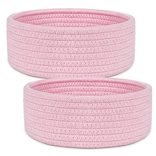 ABenkle 2 Pack Pink Cotton Rope Storage Baskets - Mini Decorative Boho Organizers for Home