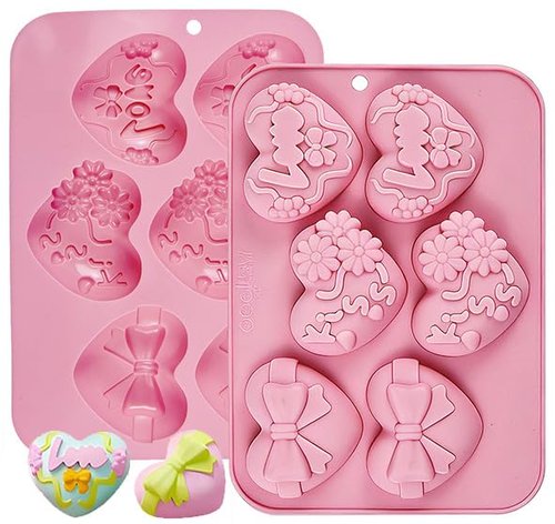Heart Mold Silicone Soap Molds, 2 Pack Valentine's Day Muffin Brownie Pan for Baking, Jello Candy Mould for Hot Chocolate Bombs Ice Cube Candle Resin