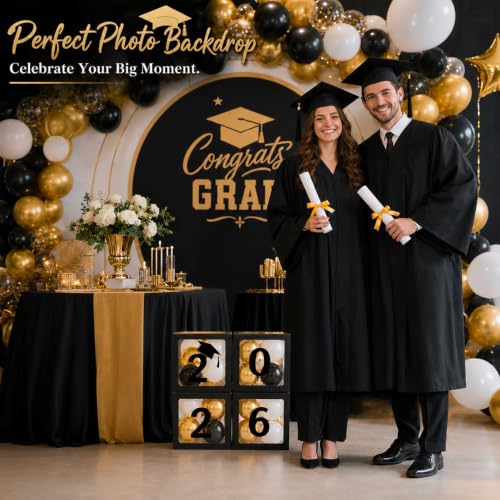 2026 Graduation Balloon Box Set - Black, White & Gold Party Decorations