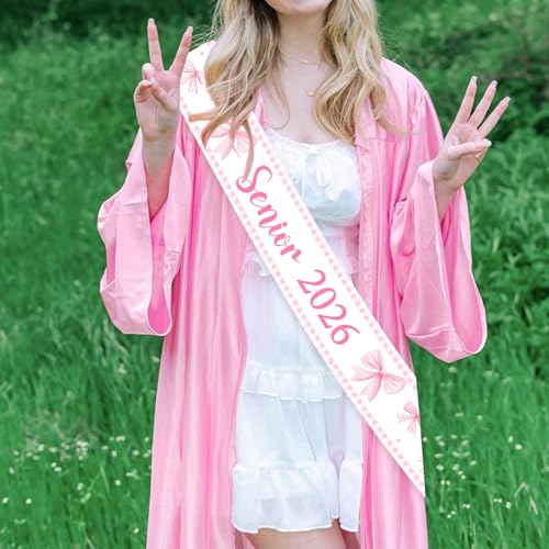 Senior 2026 Pink Graduation Sash with Bow - Elegant Party Decor