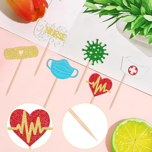 30 PCS Glitter Nurse Cupcake Toppers for Graduation & Parties