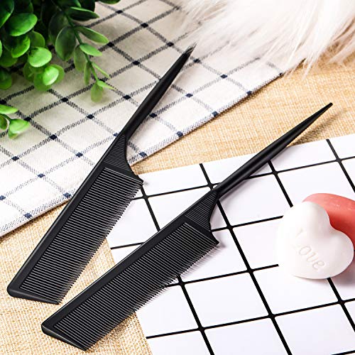 Leinuosen 9 Inch Carbon Fiber Rat Tail Comb 2 Pack Heat Resistant Fine Tooth