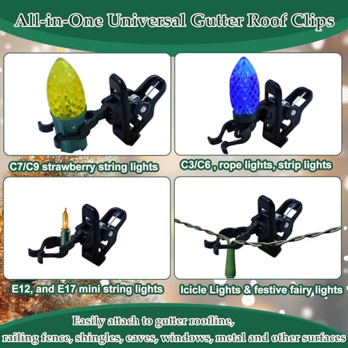 Black 90PCS Christmas Light Clips - Universal Outdoor Gutter & Shingle Hooks